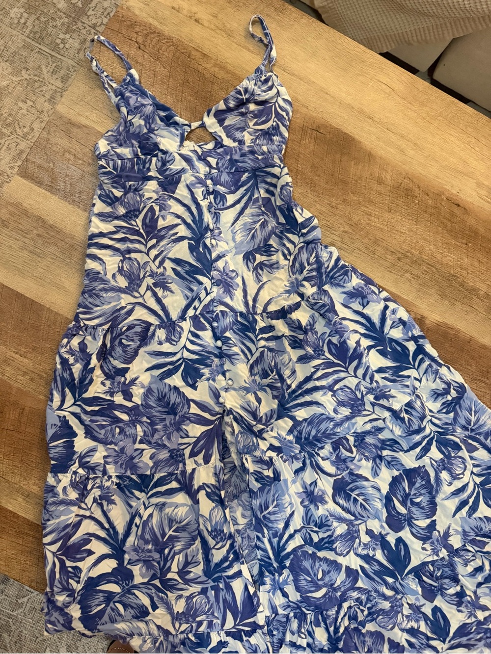 Blue Floral Maxi Sundress with Spaghetti Straps